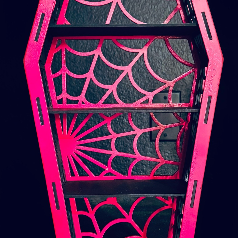 Pink and Black Coffin-Shaped Shelf, Goth Decor, Halloween decorations